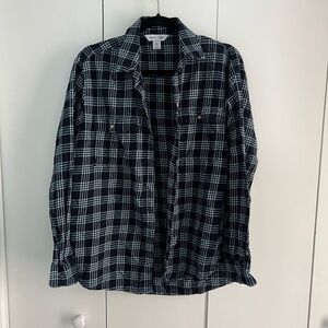 Old Navy - Navy and White Plaid Boyfriend Shirt (M tall)